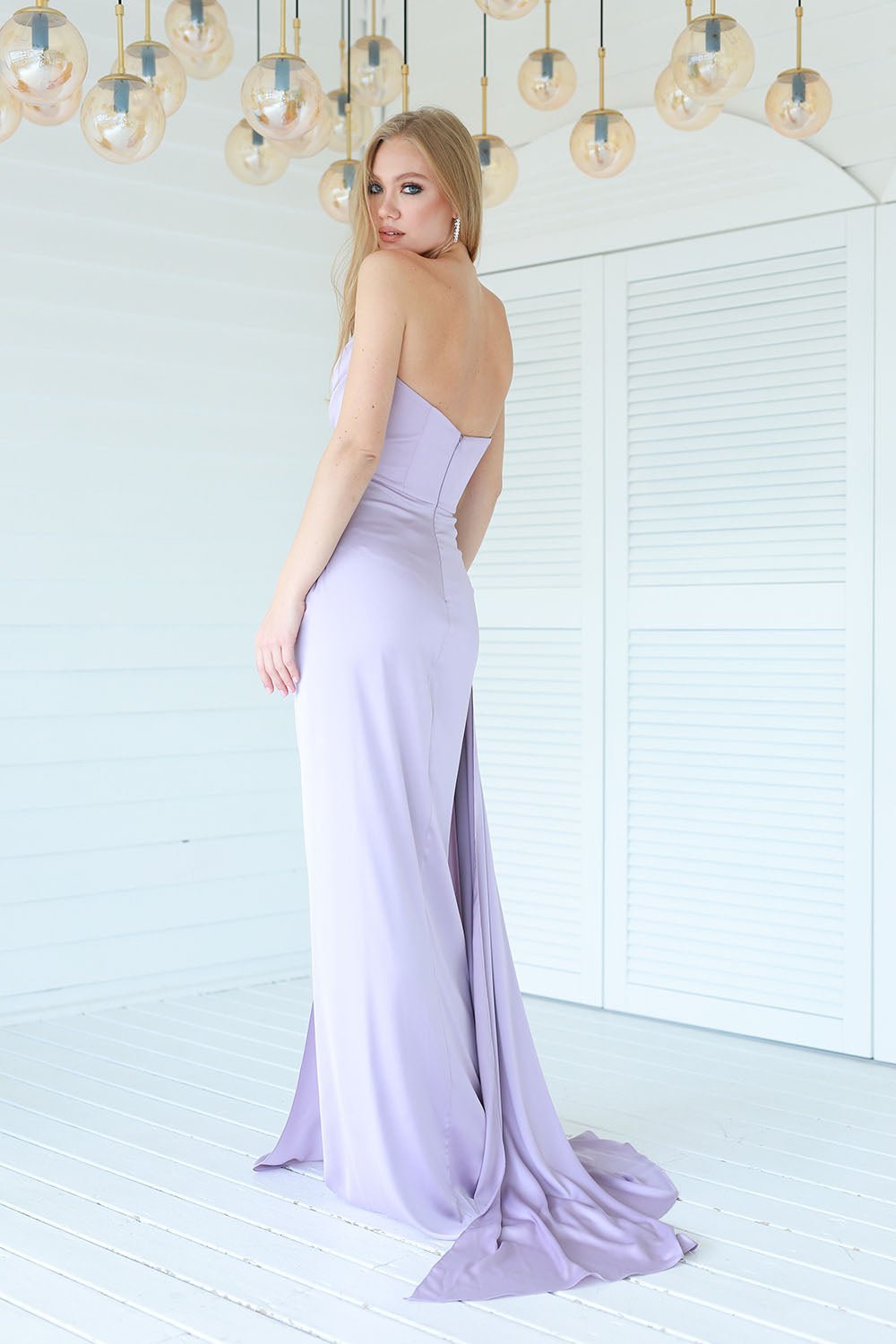 Fashionable Satin Maxi Strapless Wedding Guest or Prom Dress