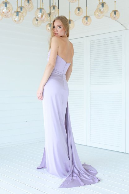 Fashionable Satin Maxi Strapless Wedding Guest or Prom Dress