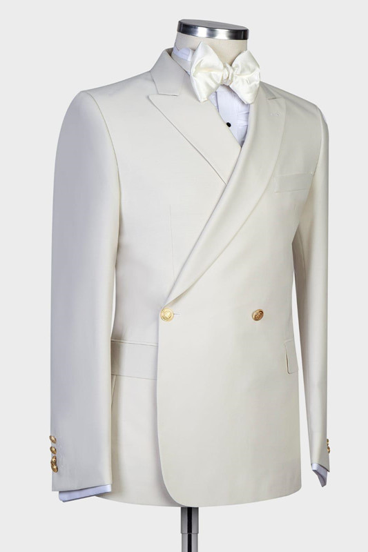 Lawrence New Arrival Slim Fit White Peaked Lapel Men's Suits for Wedding