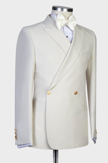 Lawrence New Arrival Slim Fit White Peaked Lapel Men's Suits for Wedding