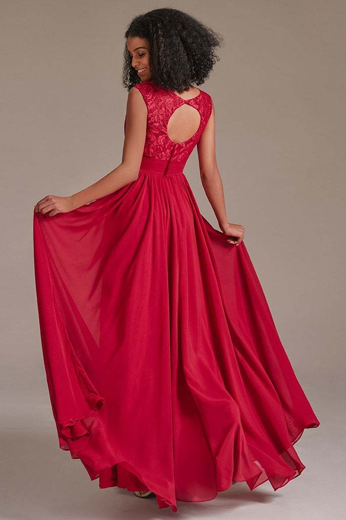 Red Sleeveless Lace Bridesmaid Dress