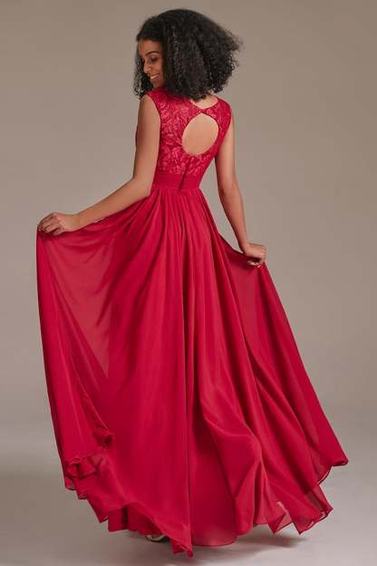 Red Sleeveless Lace Bridesmaid Dress