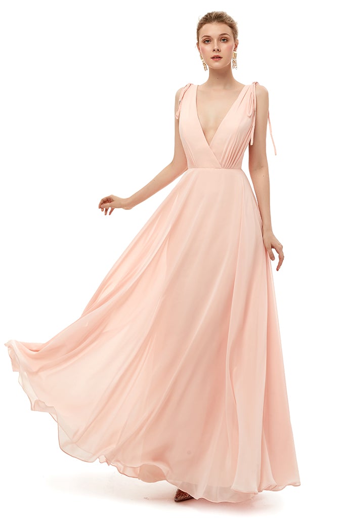 Sleeveless V-Neck Bridesmaid Dress Backless