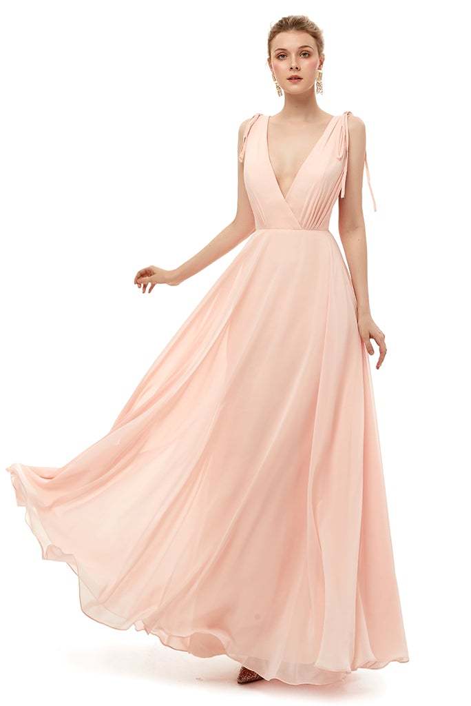 Sleeveless V-Neck Bridesmaid Dress Backless