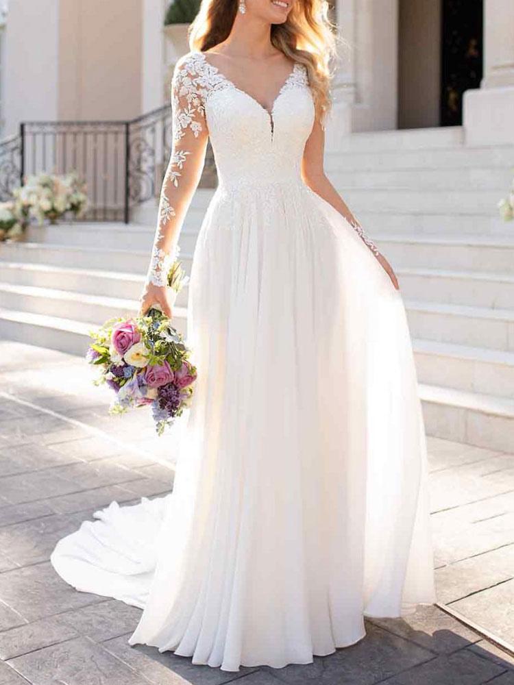 Long Sleeves Tulle Lace Wedding Dress