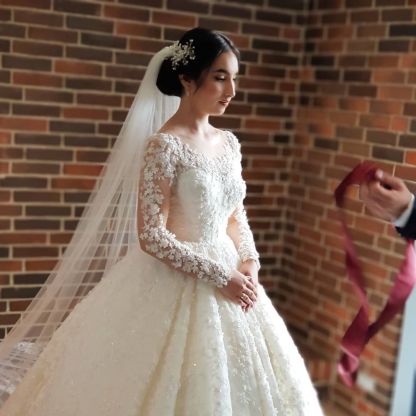 Glamorous Long Sleeves Lace Princess Wedding Dresses