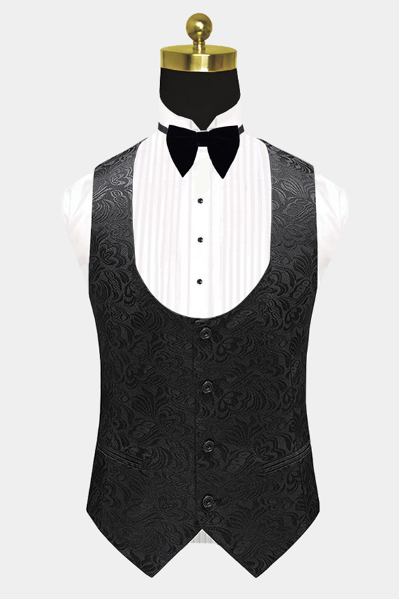 Popular Black One-Button Satin Shawl Lapel Prom Suits Jacquard Wedding Tuxedos