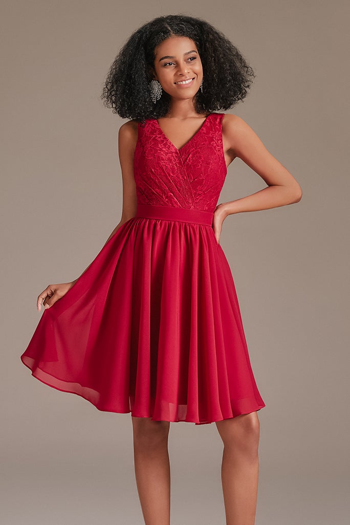 Red Lace Junior Bridesmaid Dress