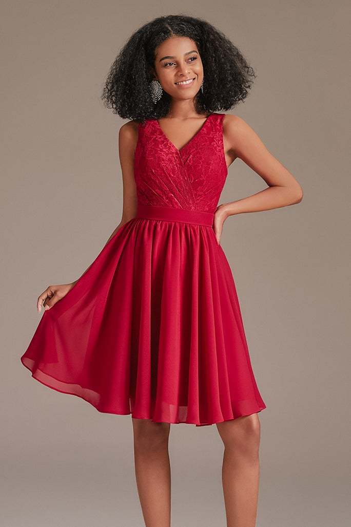 Red Lace Junior Bridesmaid Dress