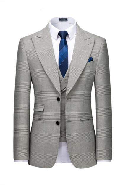 High-Quality Plaid Tuxedo with Gray Peaked Lapel Suit for Prom