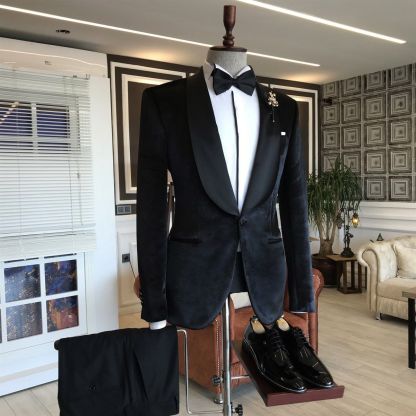 New Arrival Handsome Herman Velvet Shawl Lapel Slim Fit Wedding Tuxedo