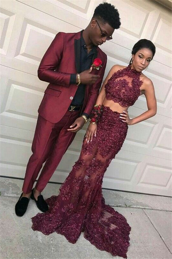 Elegant Burgundy Dinner Formal Bespoke Business Prom Suit for Man