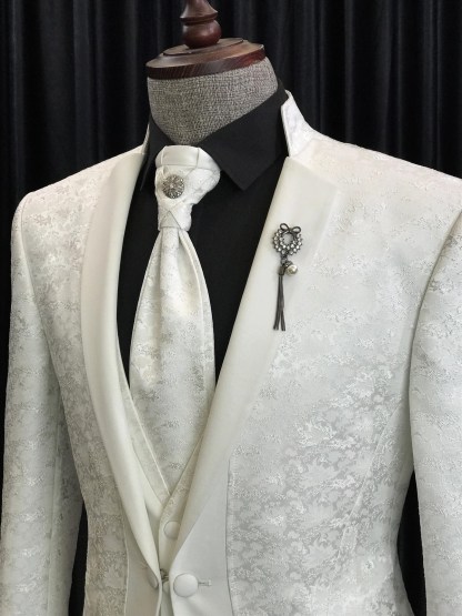 Christian New Arrival Three-Piece White Jacquard Special Lapel Wedding Suits