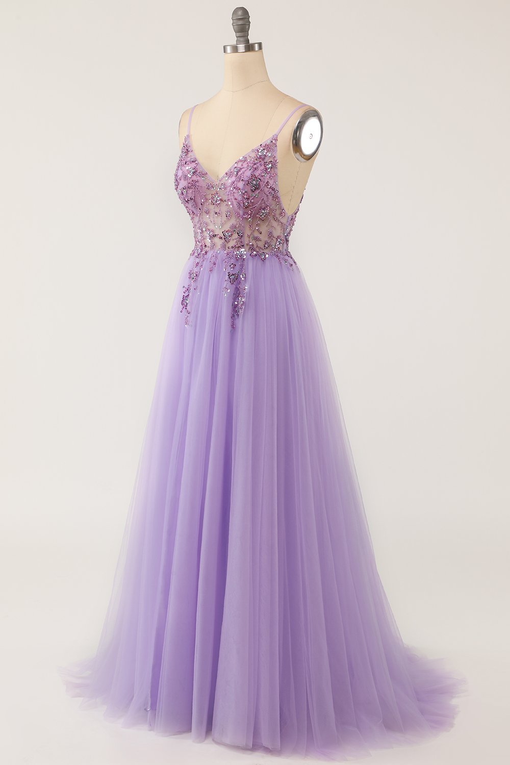 Prom Dress in Light Blue with Beaded Tulle