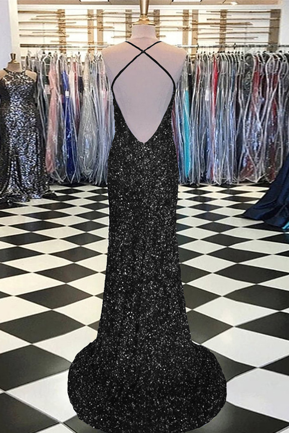 Mermaid Prom Dress with Royal Blue Sequins