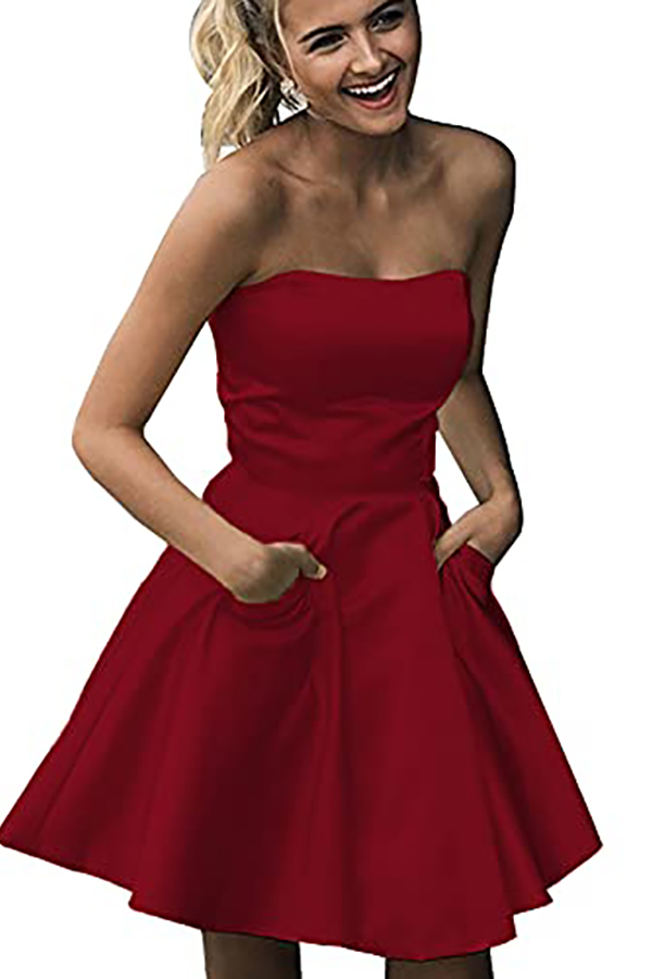 Strapless Short Bridesmaid Dress with Pockets