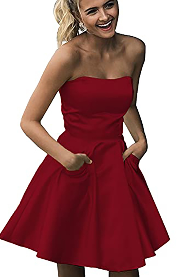 Strapless Short Bridesmaid Dress with Pockets
