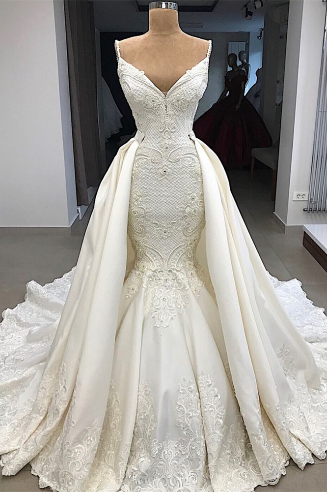 Detachable Skirt Mermaid Spaghetti-Strap Wedding Dress Applique with Ruffles