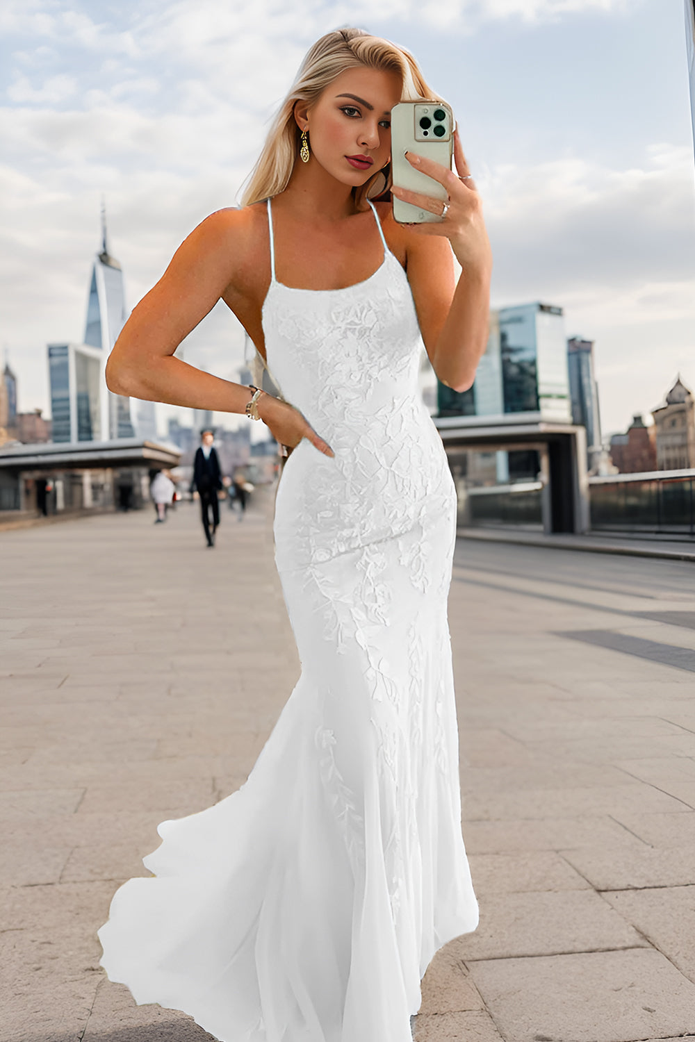 Long Prom Dress with Mermaid Lilac Spaghetti Straps and Appliques