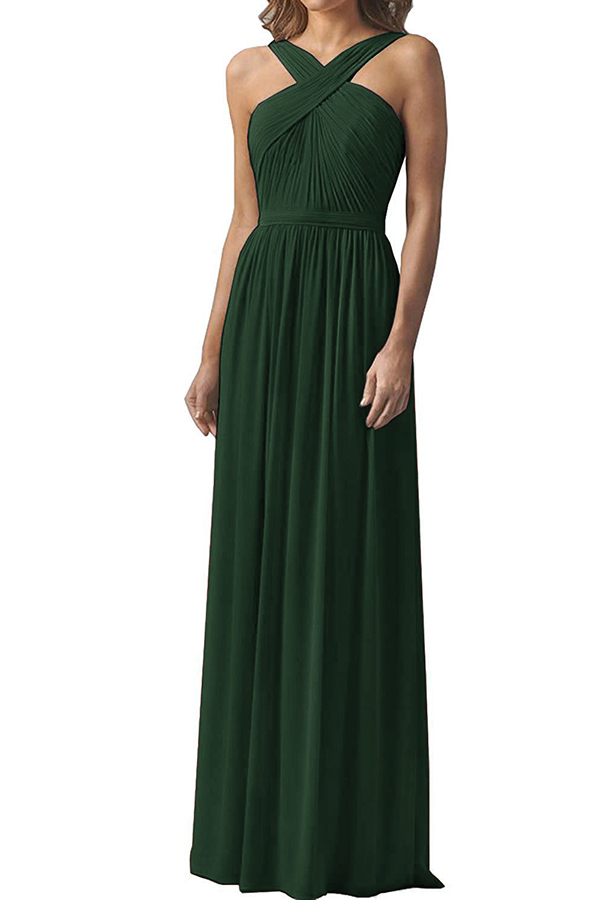 Halter Chiffon Long Bridesmaid Dress