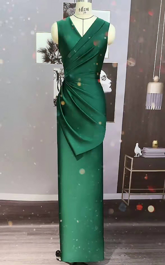 Long Dark Green Ruched Bridesmaid Dress