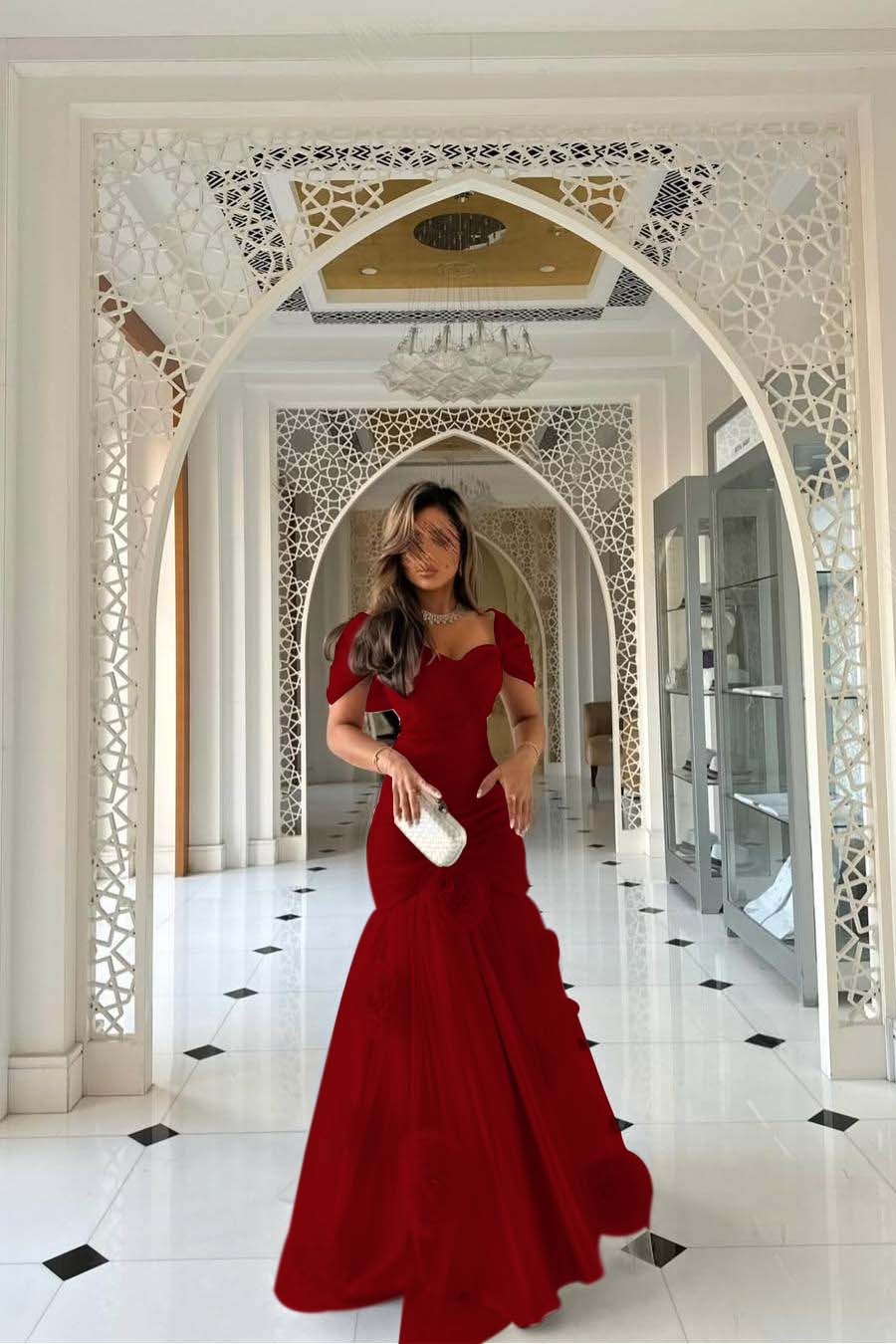 Sweetheart Short Sleeves Long Mermaid Formal Dress With Pleated