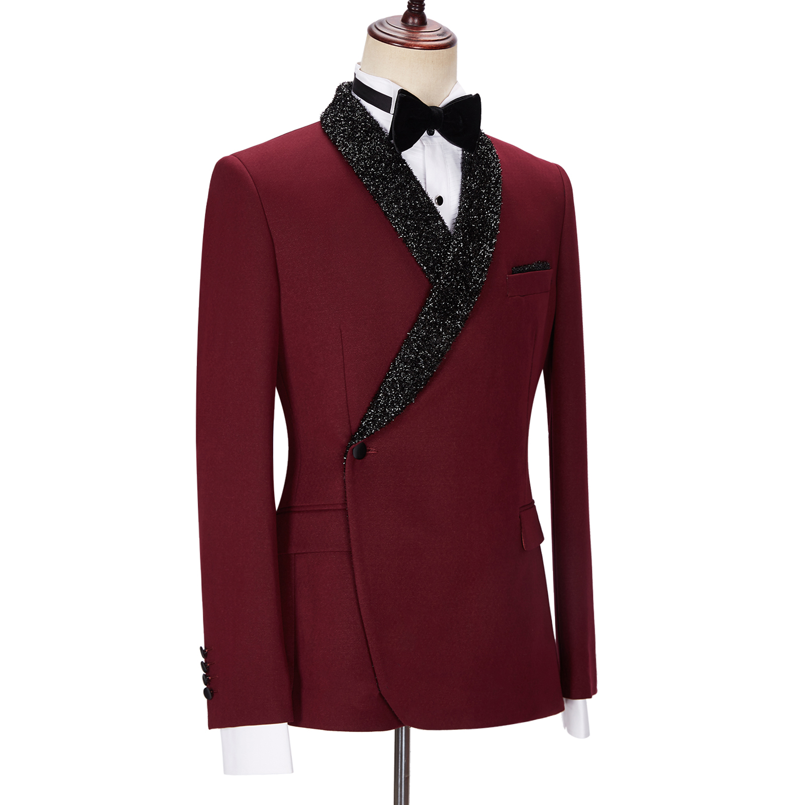 Jonathan Chic Burgundy Sparkle Shawl-Lapel Two-Piece Men's Suits