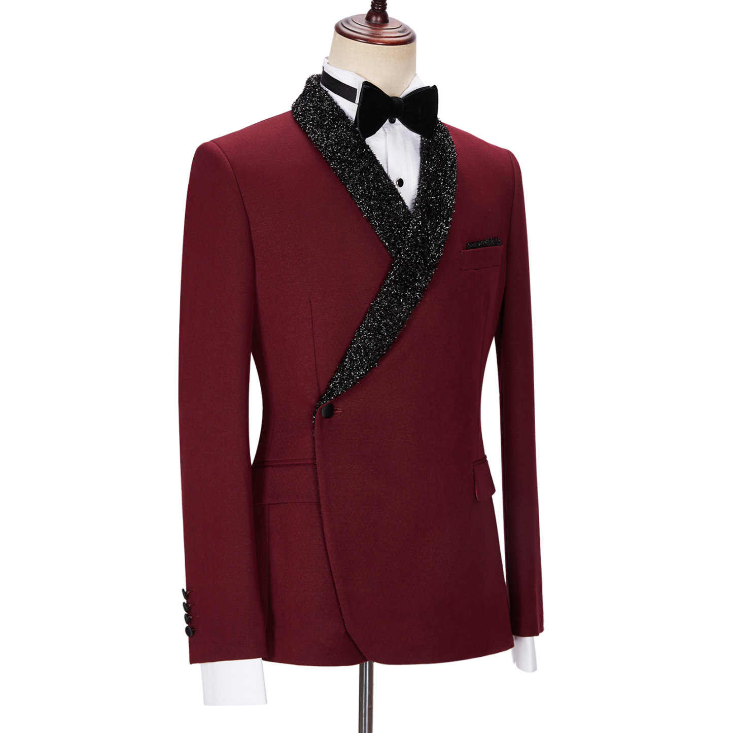 Jonathan Chic Burgundy Sparkle Shawl-Lapel Two-Piece Men's Suits