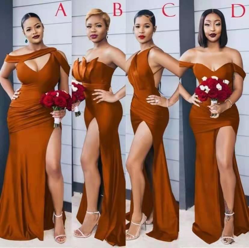 Mermaid Burnt Orange Bridesmaid Dress with Split