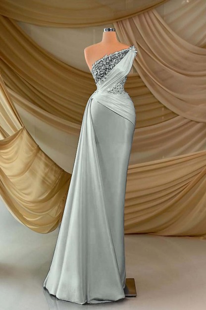 One Shoulder Sleeveless Long Formal Dress With Appliques Ruffles
