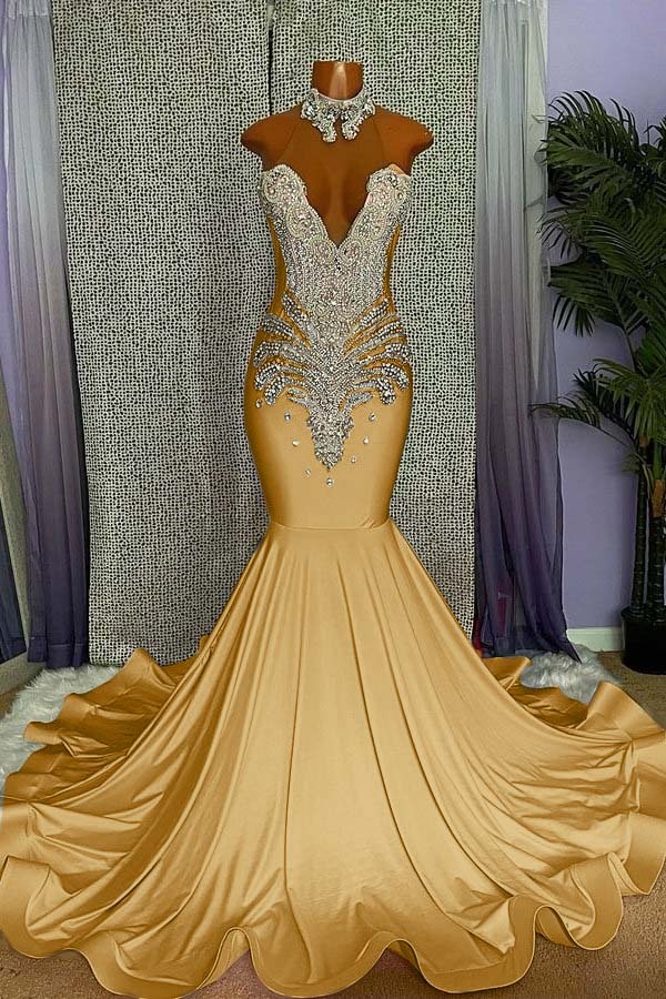 Pink Sleeveless Beading Mermaid Evening Dress