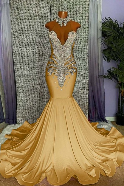 Pink Sleeveless Beading Mermaid Evening Dress