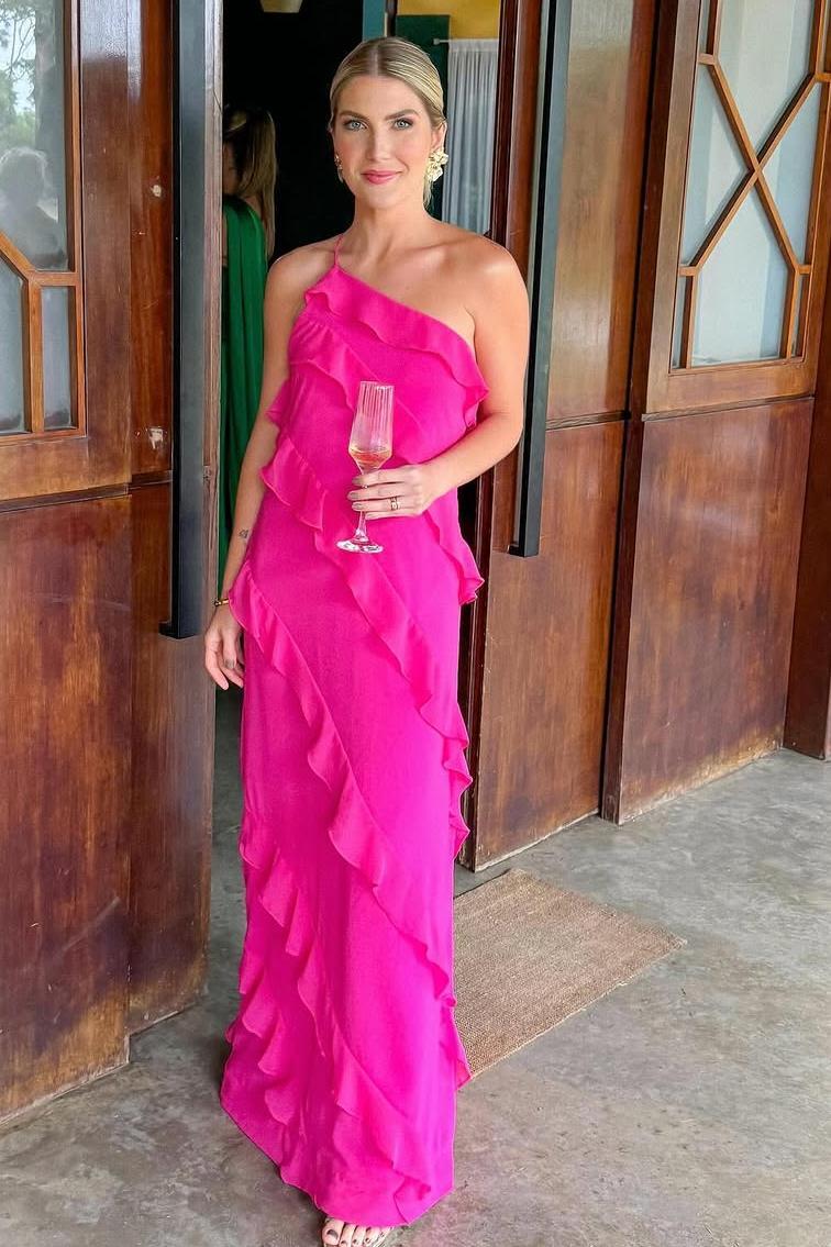 One Shoulder Sleeveless Long Mermaid Formal Dress With Ruffles