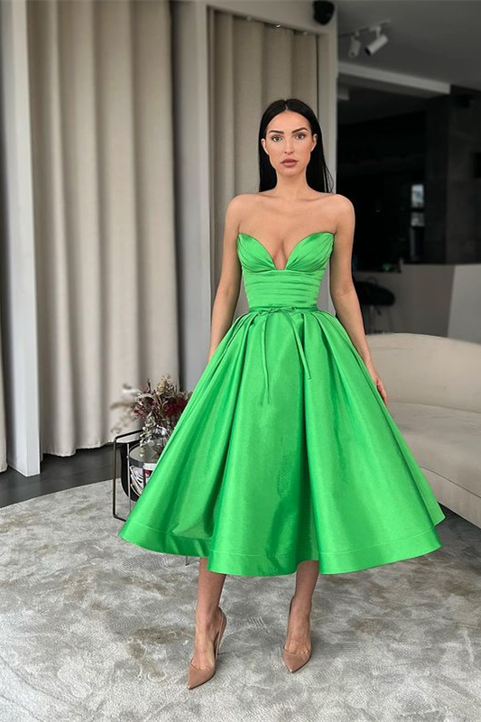 Sweetheart Green Short Evening Dress A-Line With Pockets
