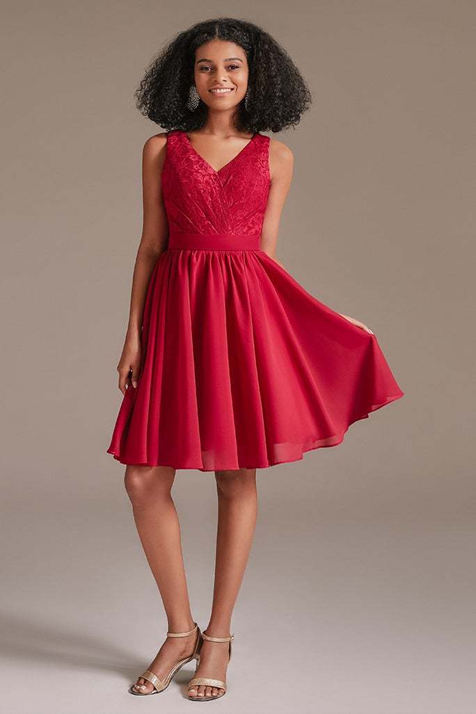 Red Lace Junior Bridesmaid Dress
