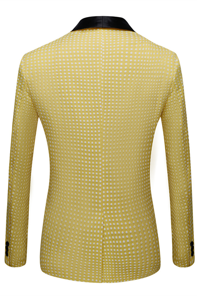 Unique Yellow Dot Slim Fit Wedding Suit for Men with Shawl Lapel