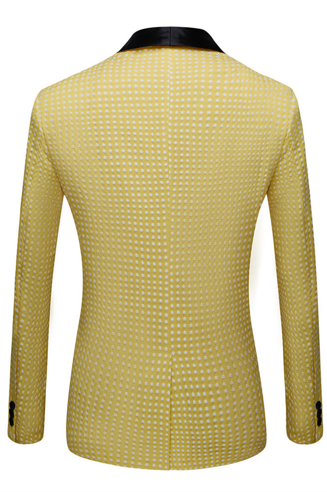 Unique Yellow Dot Slim Fit Wedding Suit for Men with Shawl Lapel