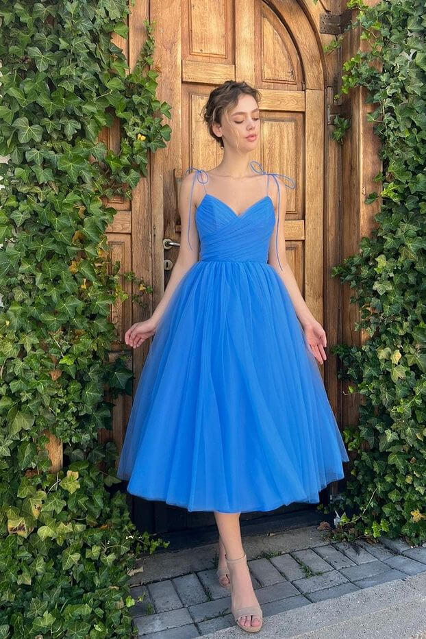 Elegant Spaghetti-Straps Sweetheart Short Prom Dress Blue