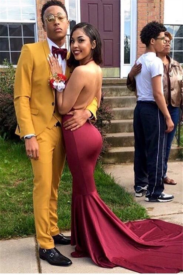 Three-Piece Shawl Lapel Yellow Custom Wedding Suits with One Button
