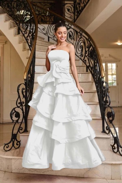 Chic Strapless Sleeveless Long Formal Dress With Pleated Ruffles