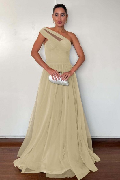 One Shoulder Sweetheart Sleeveless Long Formal Dress With Pleated