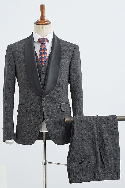 Bennett Trendy Slim Fit Dark Gray Three-Piece Wedding Suit for Grooms