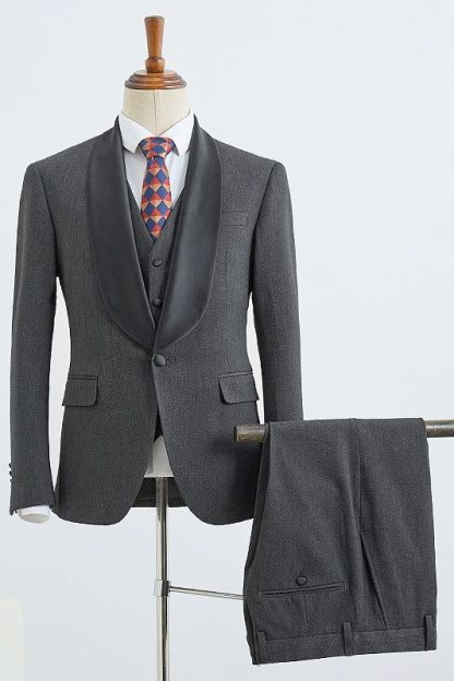 Bennett Trendy Slim Fit Dark Gray Three-Piece Wedding Suit for Grooms