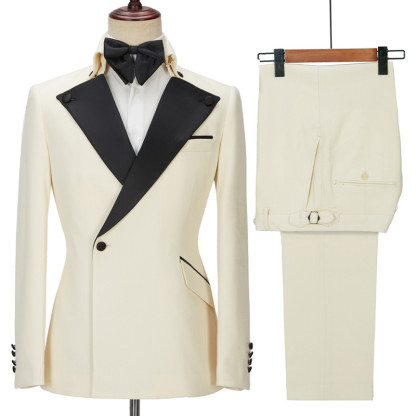 Handsome White Men's Wearhouse One-Button Wedding Suits