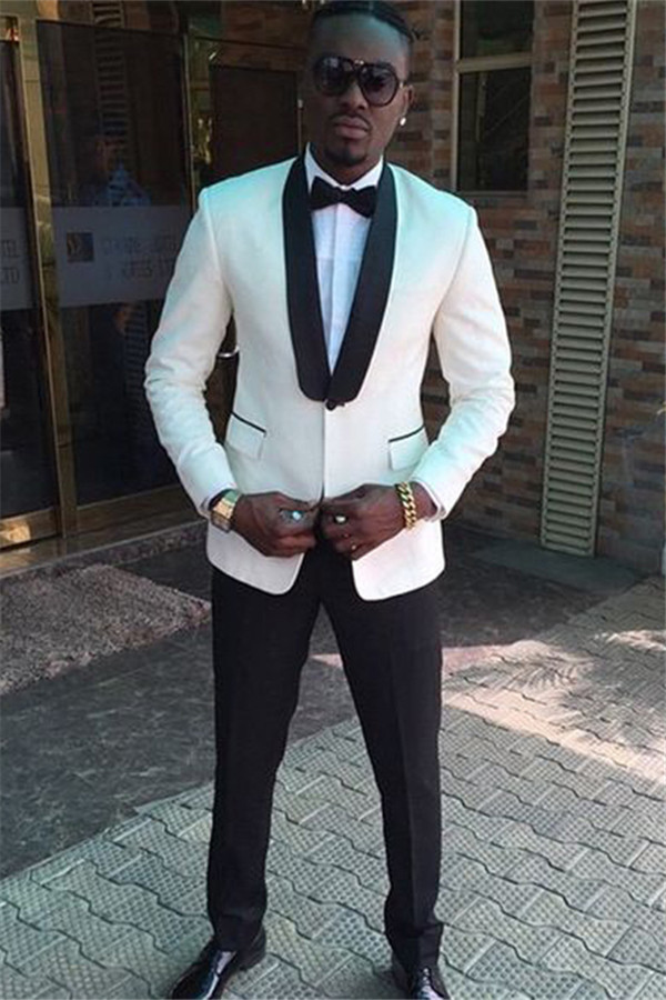 Romantic White One-Button Shawl Lapel Wedding Suit for Men