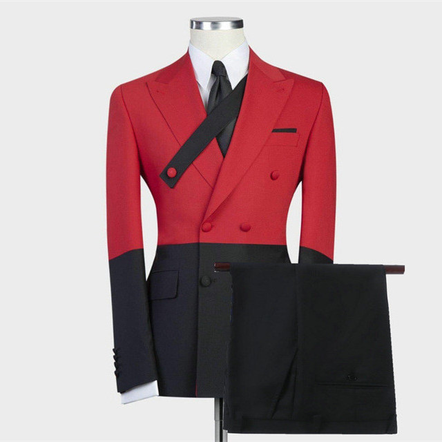 Stylish Red David Beckham Best-Fitted Double-Breasted Wedding Suit