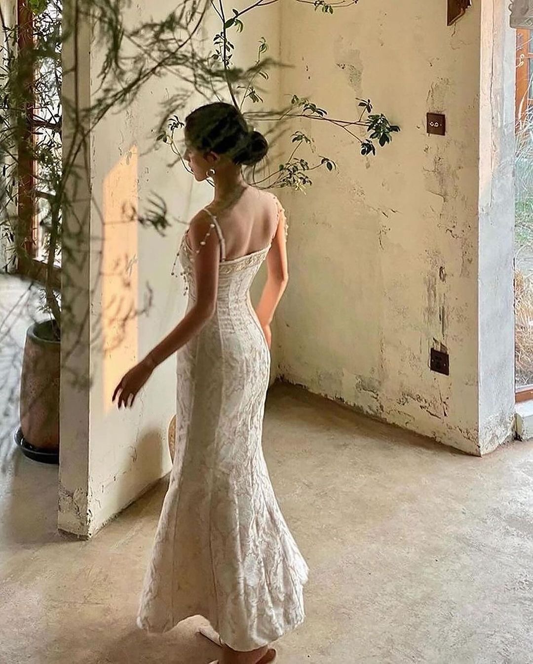 Sweetheart Spaghetti Strap Embroidery Champagne Pearl Mermaid Formal Dress