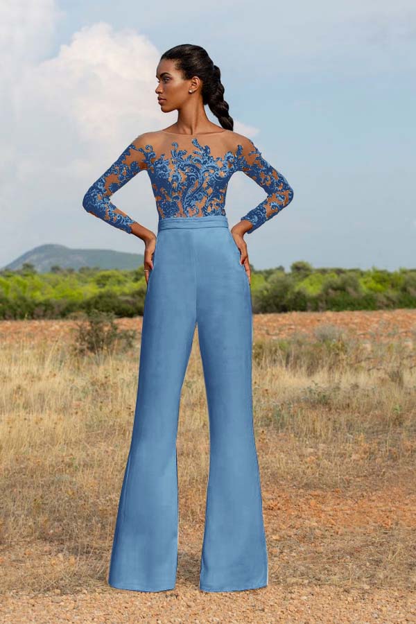 High-Grade White Embroidery Extraordinary Waist Slim Fit Party Jump Suit