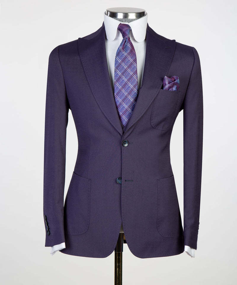 Best-Fitted Chic Dark Purple Peaked Lapel Three-Piece Men's Suits
