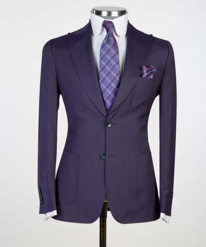 Best-Fitted Chic Dark Purple Peaked Lapel Three-Piece Men's Suits